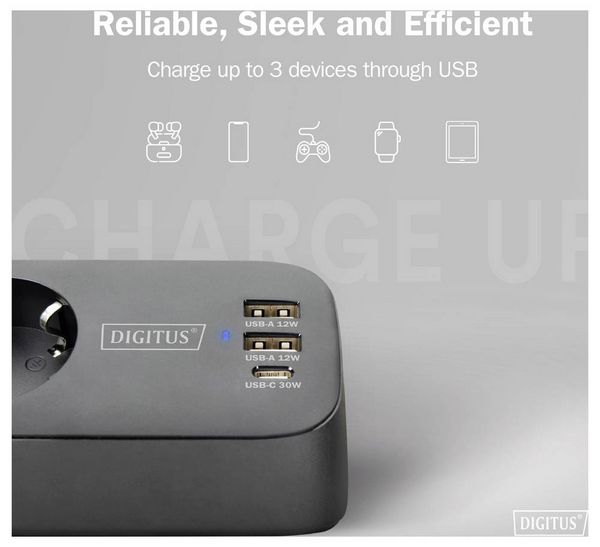 Produktbild: Digitus DA-70625 Tischsteckdose Schwarz Schutzkontakt 1St.