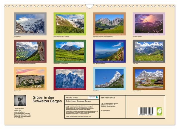 Produktbild: Gr&uuml;ezi in den Schweizer Bergen (Wandkalender 2026 DIN A3 quer), CALVENDO Monatskalender