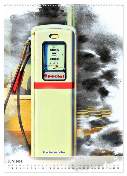 Produktbild: Gasoline - Vintage Tanks&auml;ulen in Szene gesetzt (hochwertiger Premium Wandkalender 2026 DIN A2 hoch), Kunstdruck in Hochglanz