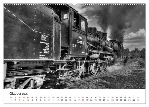 Produktbild: Unter Dampf - Eisenbahnromantik in schwarz-wei&szlig; (Wandkalender 2026 DIN A2 quer), CALVENDO Monatskalender