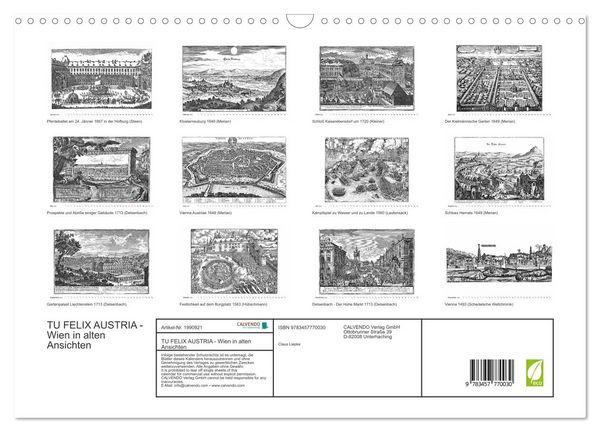 Produktbild: TU FELIX AUSTRIA - Wien in alten Ansichten (Wandkalender 2026 DIN A3 quer), CALVENDO Monatskalender