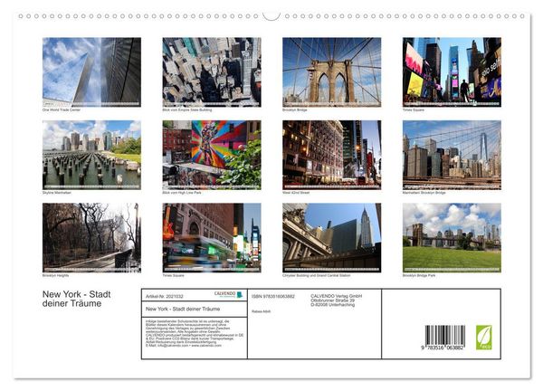 Produktbild: New York - Stadt deiner Tr&auml;ume (hochwertiger Premium Wandkalender 2026 DIN A2 quer), Kunstdruck in Hochglanz