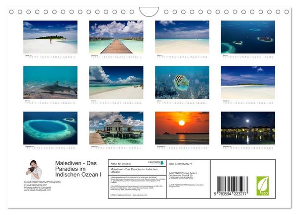 Produktbild: Malediven - Das Paradies im Indischen Ozean I (Wandkalender 2027 DIN A4 quer), CALVENDO Monatskalender