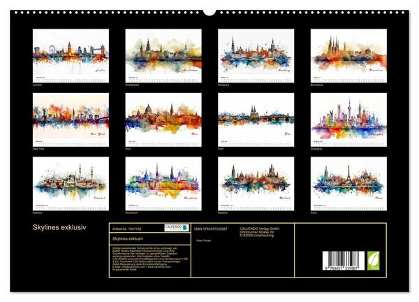 Produktbild: Skylines exklusiv (hochwertiger Premium Wandkalender 2026 DIN A2 quer), Kunstdruck in Hochglanz