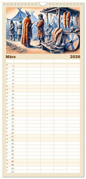 Produktbild: Familienplaner 2026 - Die Wikingerzeit - Helden, K&ouml;nige und Entdeckungen mit 5 Spalten (Wandkalender, 21 x 45 cm) CALVENDO