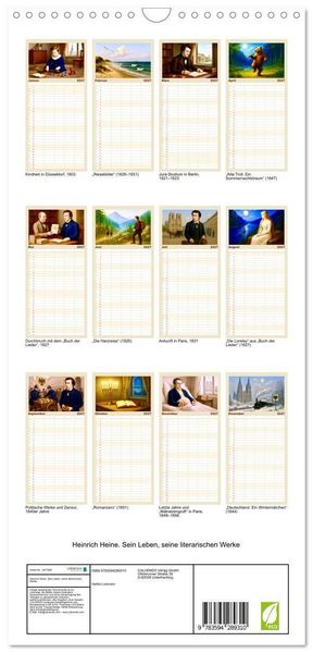 Produktbild: Familienplaner 2027 - Heinrich Heine. Sein Leben, seine literarischen Werke mit 5 Spalten (Wandkalender, 21 x 45 cm) CALVENDO