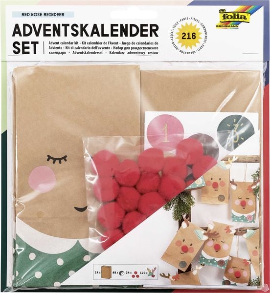 Folia Adventskalender Set RED NOSE REINDEER, 216-teilig