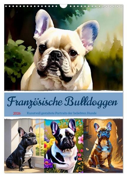 Produktbild: Franz&ouml;sische Bulldoggen. Kunstvoll gestaltete Portraits (Wandkalender 2026 DIN A3 hoch), CALVENDO Monatskalender