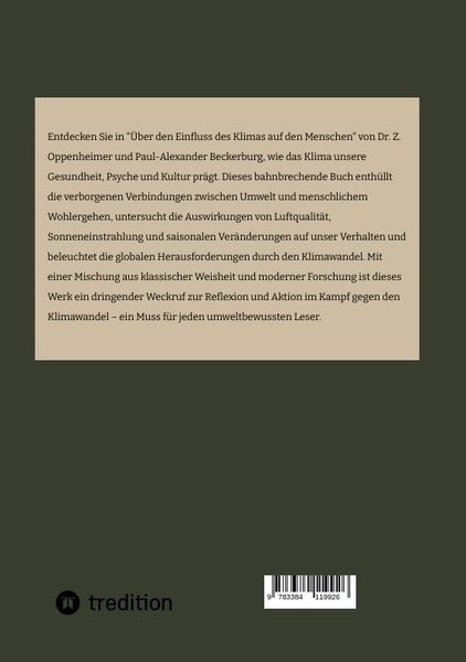 Produktbild: &Uuml;ber den Einfluss des Klimas auf den Menschen