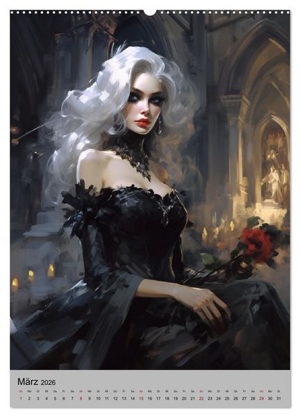Produktbild: Gothic-Queens. Schaurig-sch&ouml;n im Renaissance-Stil (hochwertiger Premium Wandkalender 2026 DIN A2 hoch), Kunstdruck in Hochglanz