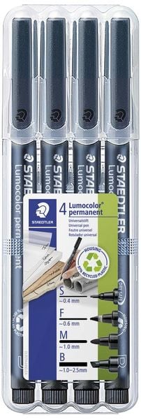 STAEDTLER Universalstifte Lumocolor schwarz, unterschiedliche Linienbreiten, 4er Set