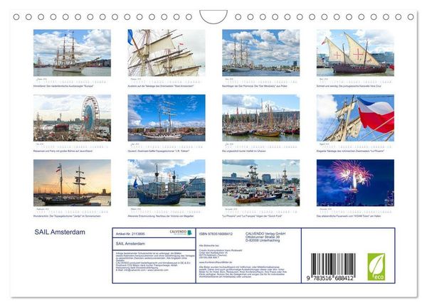Produktbild: SAIL Amsterdam (Wandkalender 2026 DIN A4 quer), CALVENDO Monatskalender