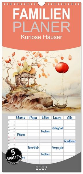Produktbild: Familienplaner 2027 - Kuriose H&auml;user mit 5 Spalten (Wandkalender, 21 x 45 cm) CALVENDO
