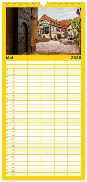 Produktbild: Familienplaner 2026 - Wartburgstadt Eisenach - Reise durch das sch&ouml;ne Th&uuml;ringen mit 5 Spalten (Wandkalender, 21 x 45 cm) CALVENDO