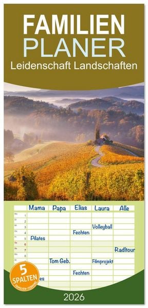Produktbild: Familienplaner 2026 - Leidenschaft Landschaften mit 5 Spalten (Wandkalender, 21 x 45 cm) CALVENDO