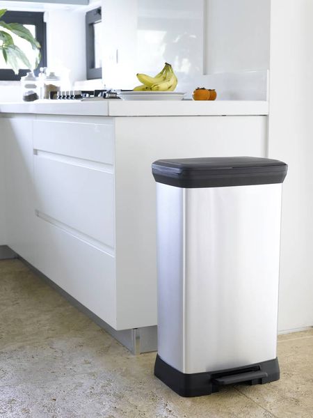 Produktbild: Curver Deco bin metalics 240643 M&uuml;lleimer 50 l (B x H x T) 390 x 720 x 290 mm Silber, Schwarz 1 St.