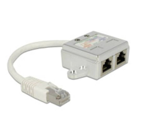 Produktbild: Delock RJ45 Netzwerk Adapter CAT 5 [1x RJ45-Stecker - 2x RJ45-Buchse] 15.00 cm Wei&szlig;