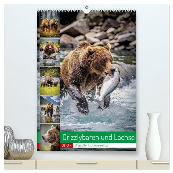 Produktbild: Grizzlyb&auml;ren und Lachse (hochwertiger Premium Wandkalender 2027 DIN A2 hoch), Kunstdruck in Hochglanz