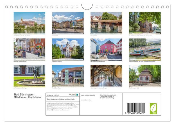 Produktbild: Bad S&auml;ckingen - St&auml;dtle am Hochrhein (Wandkalender 2026 DIN A4 quer), CALVENDO Monatskalender