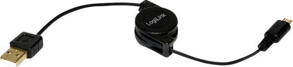 LogiLink USB-Kabel USB 2.0 USB-A Stecker, USB-Micro-B Stecker 0.75 m Schwarz inkl. Aufroller CU0090