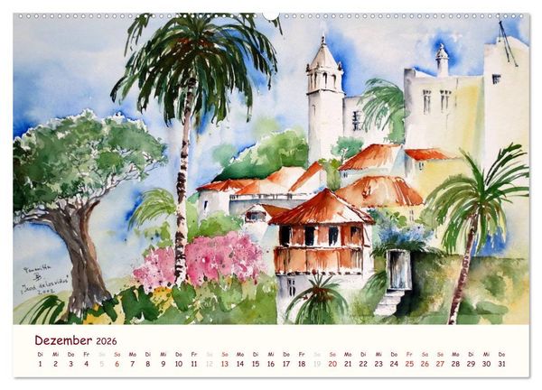 Produktbild: Lanzarote und Teneriffa - Aquarelle (Wandkalender 2026 DIN A2 quer), CALVENDO Monatskalender