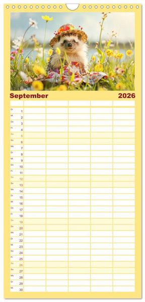 Produktbild: Familienplaner 2026 - Zauberhafte Igel-Models. Blumiger Stil in der Natur mit 5 Spalten (Wandkalender, 21 x 45 cm) CALVENDO