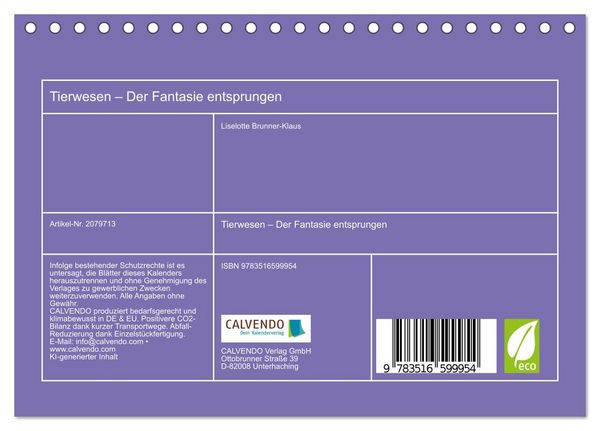 Produktbild: Tierwesen &ndash; Der Fantasie entsprungen (Tischkalender 2026 DIN A5 quer), CALVENDO Monatskalender
