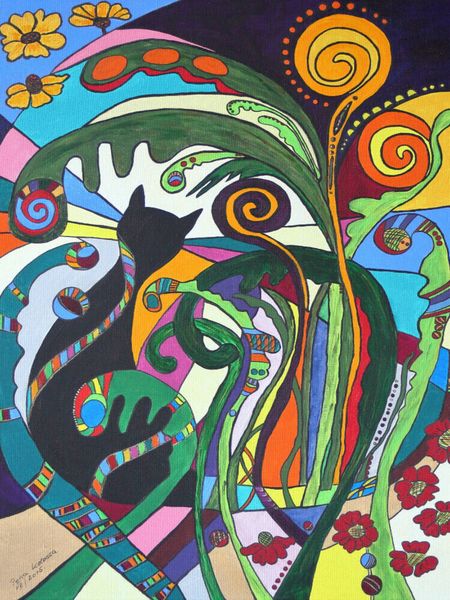 Produktbild: CALVENDO Puzzle Flower-K&auml;tz II, Petra Kolossa, Acryl auf Leinwand, 70x50, 2015 | 1000 Teile Lege-Gr&ouml;&szlig;e 64x48cm Foto-Puzzle f&uuml;r gl&uuml;ckliche Stunden