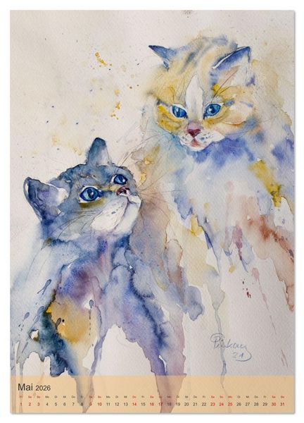 Produktbild: Tiere in Aquarell portraitiert (Wandkalender 2026 DIN A4 hoch), CALVENDO Monatskalender