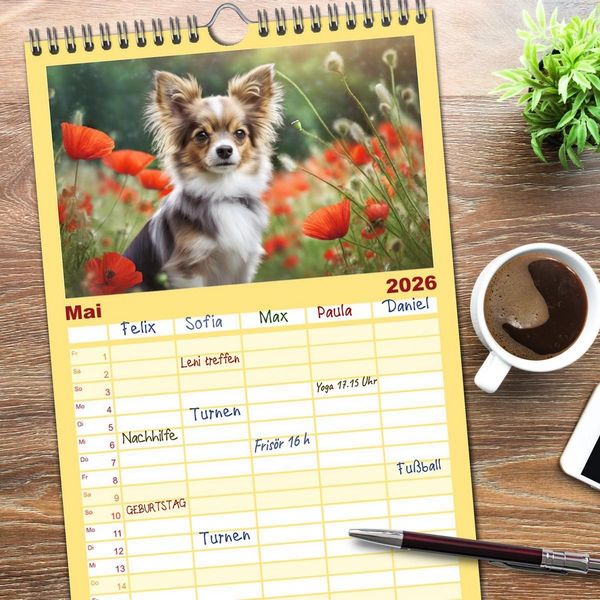 Produktbild: Familienplaner 2026 - Chihuahuas - Kleine Hunde - gro&szlig;e Temperamentb&uuml;ndel mit 5 Spalten (Wandkalender, 21 x 45 cm) CALVENDO