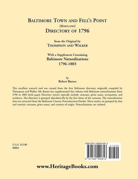 Produktbild: Baltimore and Fell's Point Directory of 1796