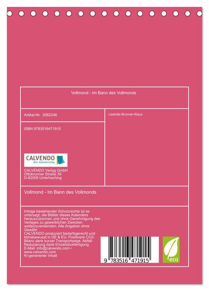 Produktbild: Vollmond - Im Bann des Vollmonds (Tischkalender 2026 DIN A5 hoch), CALVENDO Monatskalender