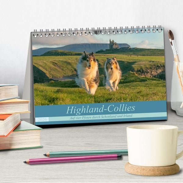 Produktbild: Highland-Collies - Auf vier Pfoten durch Schottland und Irland (Tischkalender 2026 DIN A5 quer), CALVENDO Monatskalender