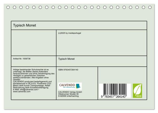 Produktbild: Typisch Monet (Tischkalender 2026 DIN A5 quer), CALVENDO Monatskalender