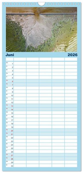 Produktbild: Familienplaner 2026 - neunziggrad I photoart: das wattenmeer von oben mit 5 Spalten (Wandkalender, 21 x 45 cm) CALVENDO