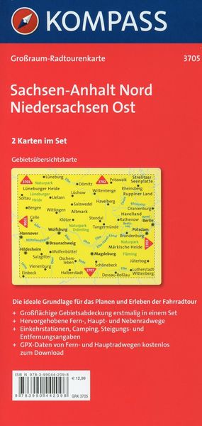 Produktbild: KOMPASS Gro&szlig;raum-Radtourenkarte 3705 Sachsen-Anhalt Nord - Niedersachsen Ost 1:125.000