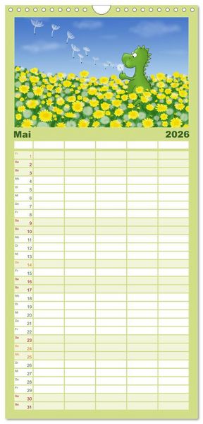 Produktbild: Familienplaner 2026 - Der kleine Drache mit 5 Spalten (Wandkalender, 21 x 45 cm) CALVENDO