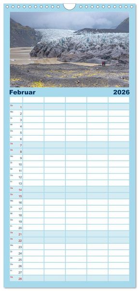 Produktbild: Familienplaner 2026 - Island - Gletscher, Wasserf&auml;lle, Hei&szlig;e Quellen mit 5 Spalten (Wandkalender, 21 x 45 cm) CALVENDO