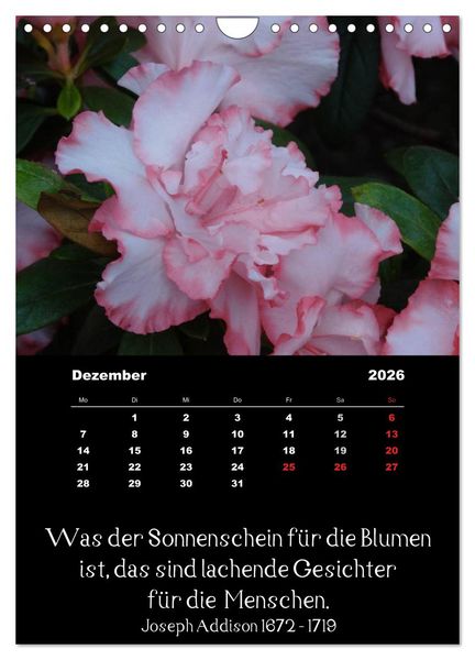Produktbild: Spr&uuml;che und Zitate ber&uuml;hmter Personen &uuml;ber Blumen und Natur (Wandkalender 2026 DIN A4 hoch), CALVENDO Monatskalender