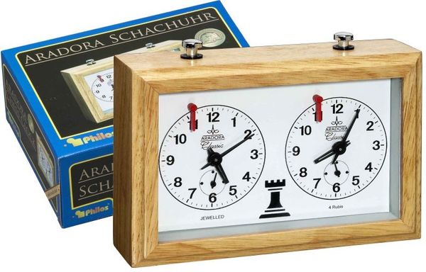Philos Schachuhr Aradora, mechanisch, Holzgehäuse