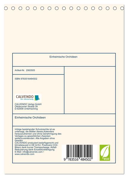 Produktbild: Einheimische Orchideen (Tischkalender 2026 DIN A5 hoch), CALVENDO Monatskalender