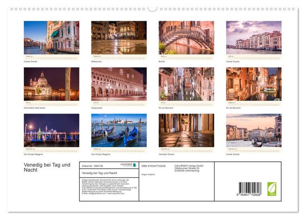 Produktbild: Venedig bei Tag und Nacht (hochwertiger Premium Wandkalender 2026 DIN A2 quer), Kunstdruck in Hochglanz