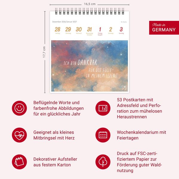 Produktbild: Ich bin einzigartig und wertvoll Premium-Postkartenkalender 2027 - 53 Affirmationskarten f&uuml;r das Jahr