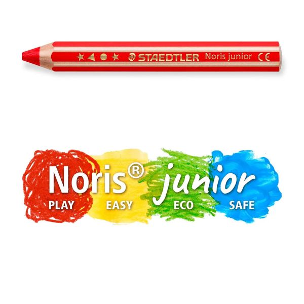 STAEDTLER Noris junior 140 Kindermalstift 3 in 1, Kartonetui mit 18 Malstiften in sortierten Farben, 1 Spitzer und 1 Pinsel, 140 C18