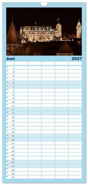 Produktbild: Familienplaner 2027 - N&uuml;rnberg - Die Altstadt bei Nacht mit 5 Spalten (Wandkalender, 21 x 45 cm) CALVENDO