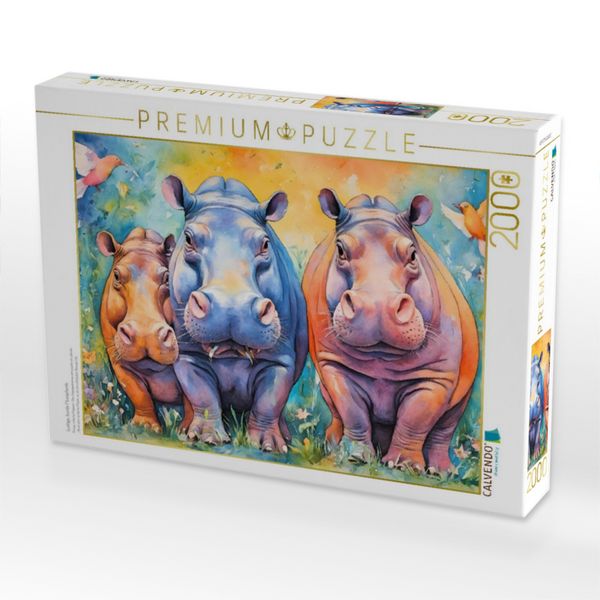 Produktbild: CALVENDO Puzzle Lustige, bunte Flusspferde | 2000 Teile Lege-Gr&ouml;&szlig;e 90x67cm Foto-Puzzle f&uuml;r gl&uuml;ckliche Stunden