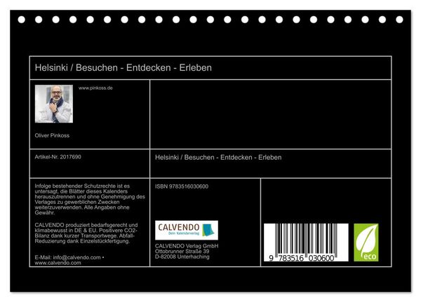 Produktbild: Helsinki / Besuchen - Entdecken - Erleben (Tischkalender 2026 DIN A5 quer), CALVENDO Monatskalender