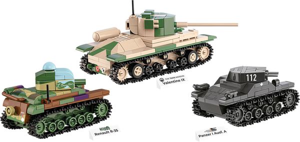 Produktbild: COBI Historical Collection 2740 - Renault R35, Valentine IX, Panzer I, Bausatz 1:48, 595 Klemmbausteine