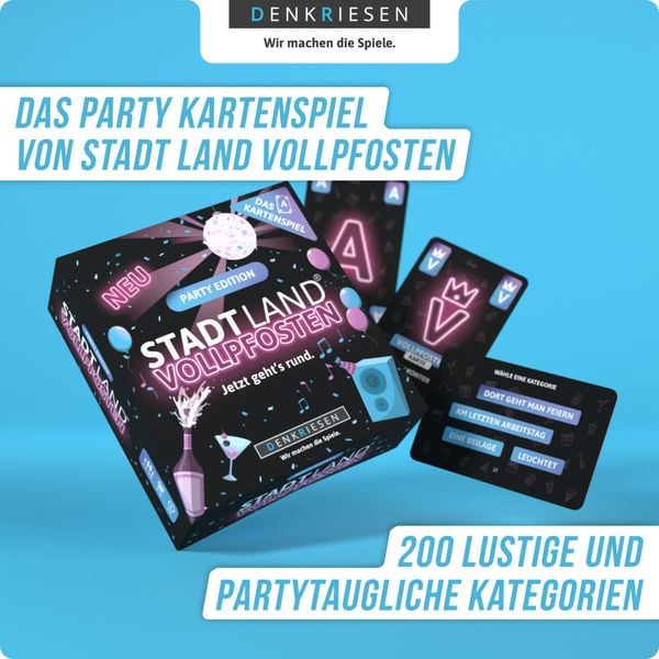 DENKRIESEN - STADT LAND VOLLPFOSTEN® - Das Kartenspiel - PARTY EDITION "Jetzt geht's rund."