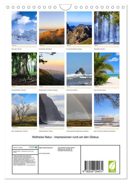 Produktbild: Weltreise Natur - Impressionen rund um den Globus (Wandkalender 2026 DIN A4 hoch), CALVENDO Monatskalender